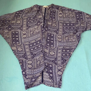 COTTON ON Anja kimono Lagenlook patchwork pattern beaded short sleeve size M